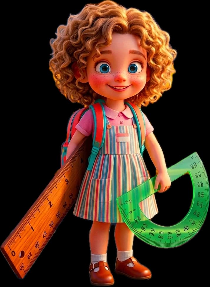 A MosyMath learner holding a ruler and protractor